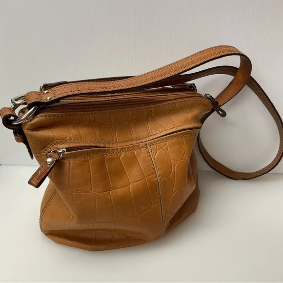 TIGNANELLO Larger Leather Bag Pockets Organizer Convertible Long Strap Tan - Picture 2 of 16